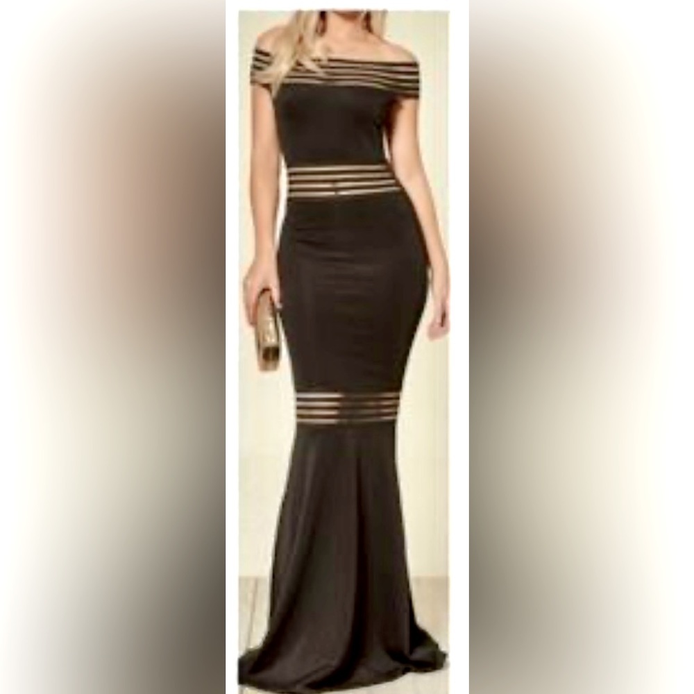 Quiz Full Length Off The Shoulder Inset Illusion Mermaid Gown B2